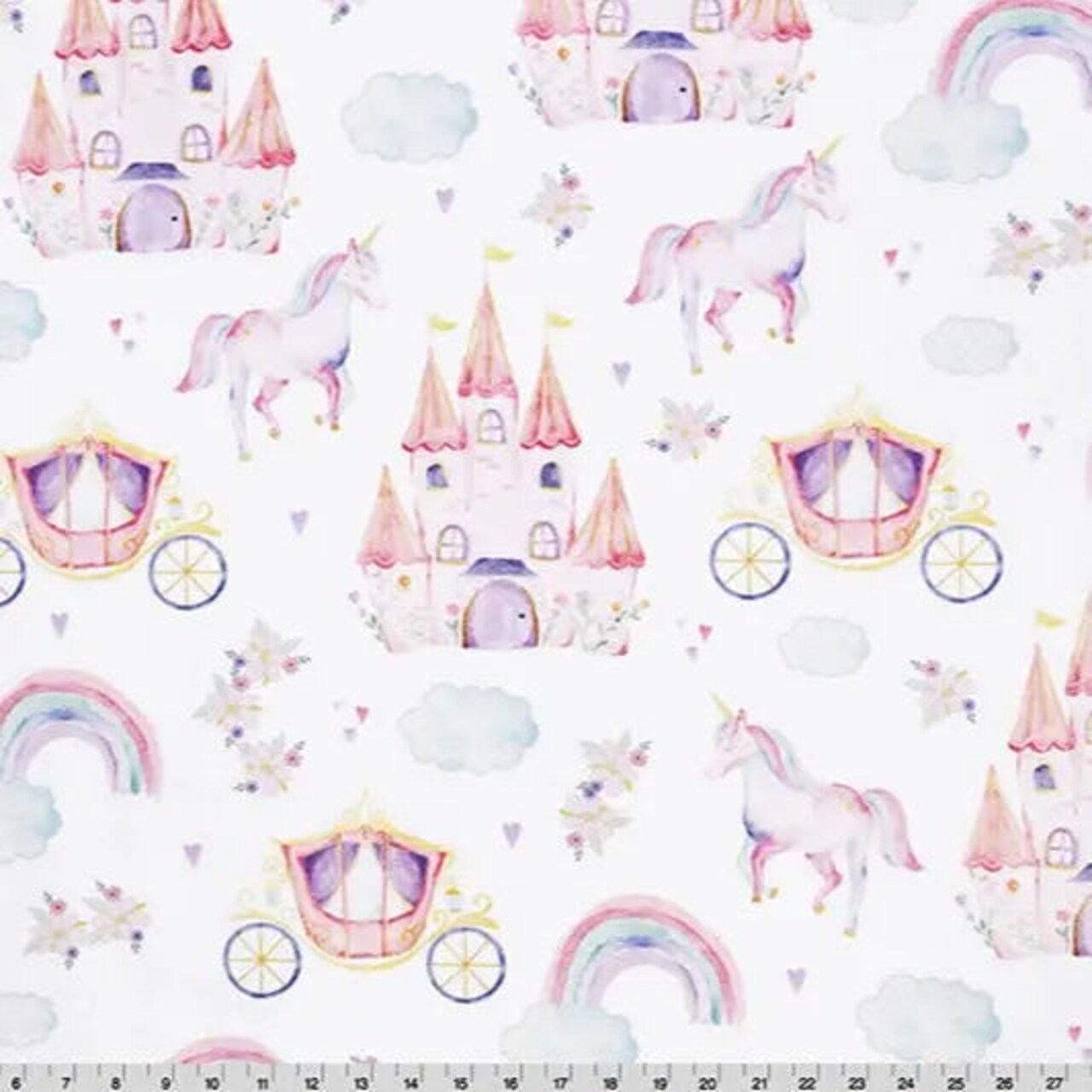 White And Pink Fairytale Digital Cuddle Blush Fabric per yard